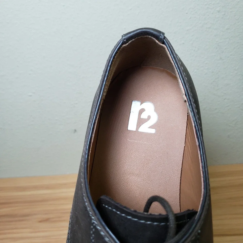 R2 Report Mens Size 10 Eric Lace Up Oxford Loafers Black Faux Leather Dress Shoe